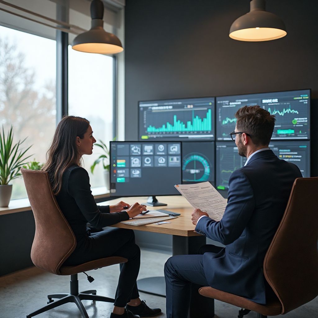 Asesor financiero explicando opciones a cliente